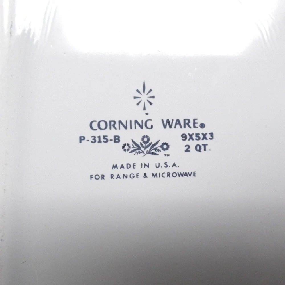 Vintage Corning Ware Loaf Pan, 2 QT, White Pyroceram, Blue Cornflower P-315-B